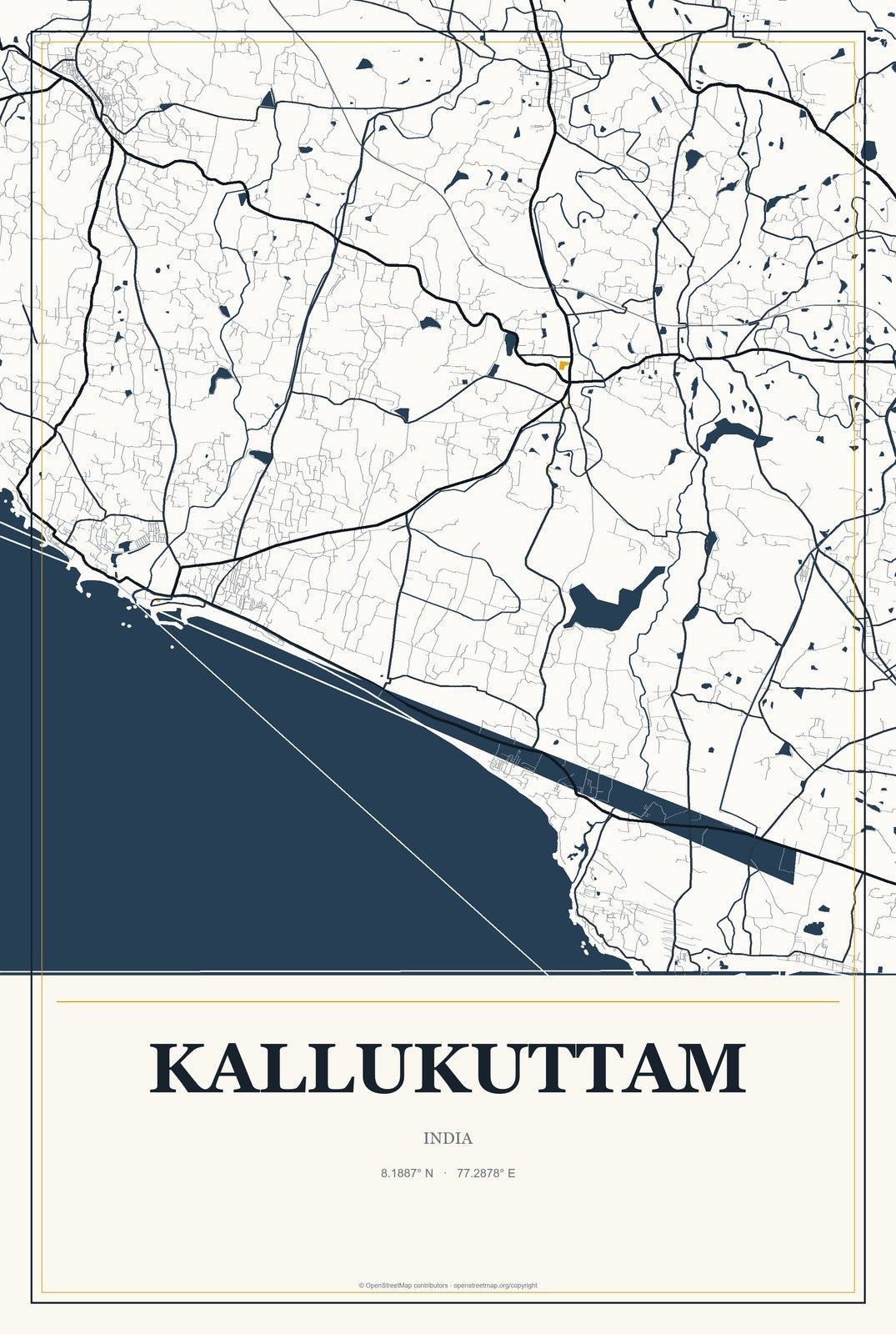 Kallukuttam, India City Map Aluminum Sign in Citrine Modern style