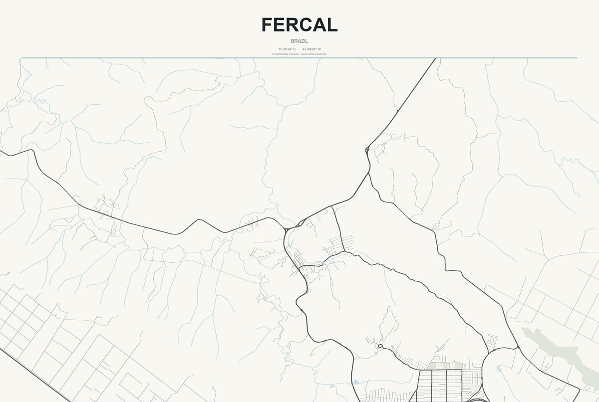 Fercal, Brazil City Map Aluminum Sign in Headline Atlas style