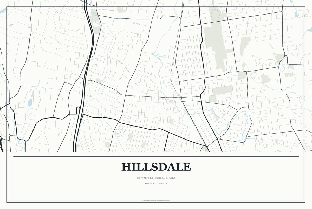 Hillsdale, New Jersey City Map Aluminum Sign in Gallery Air style