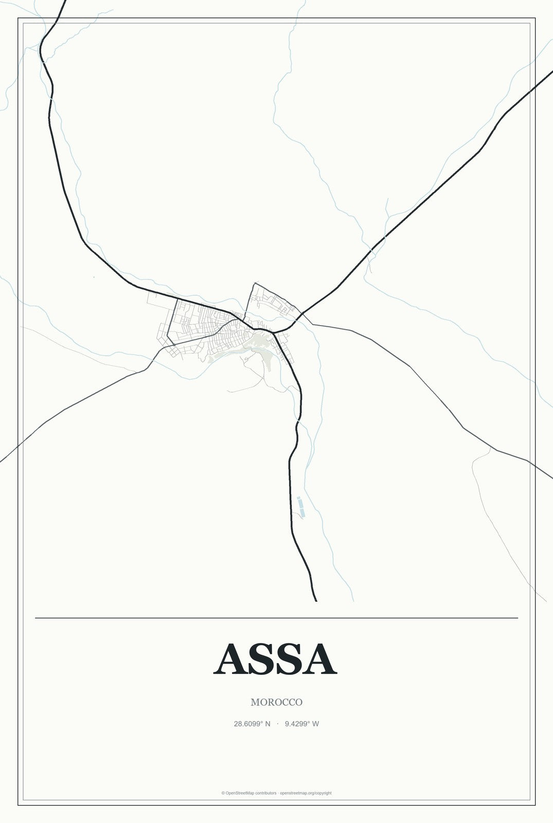 Assa, Morocco City Map Aluminum Sign in Gallery Air style