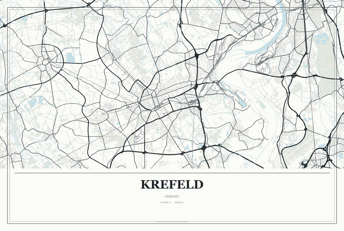 Krefeld, Germany City Map Aluminum Sign in Gallery Air style