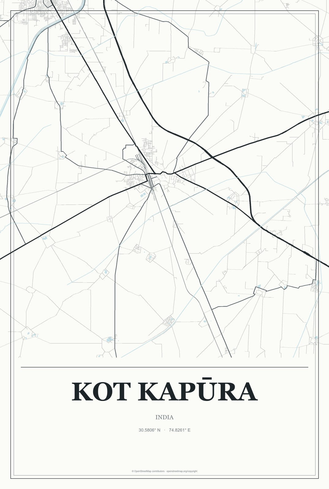 Kot Kapūra, India City Map Aluminum Sign in Gallery Air style