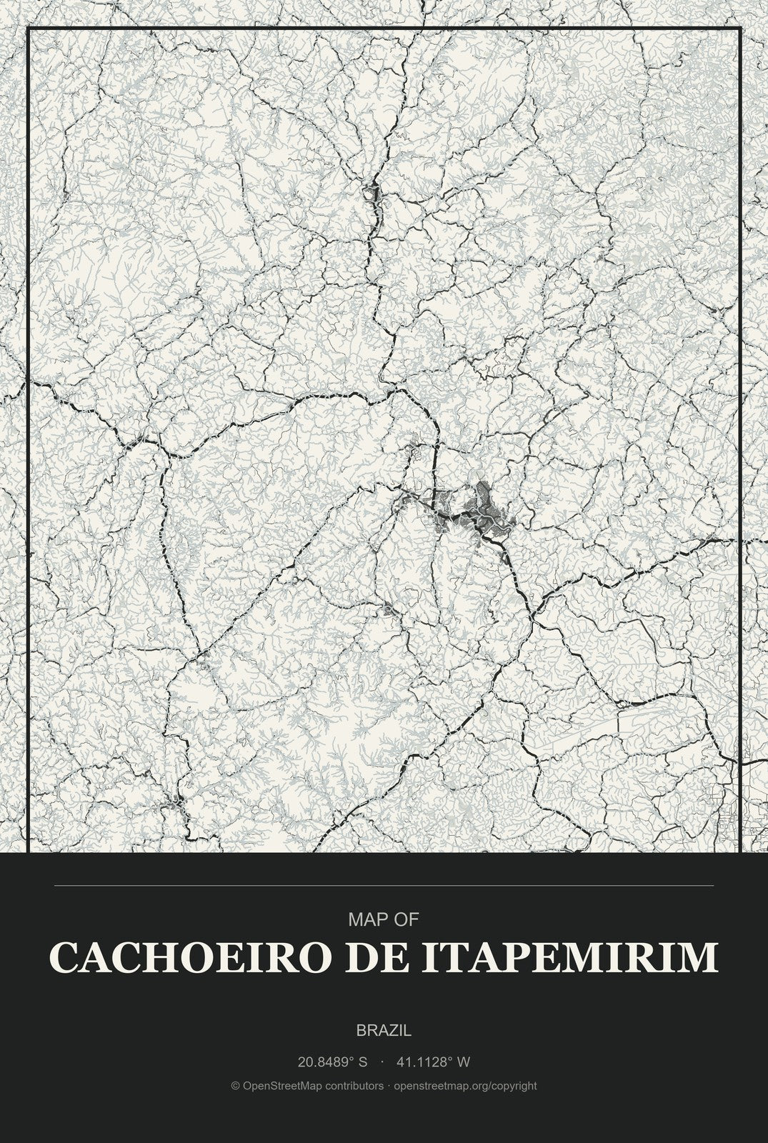 Cachoeiro de Itapemirim, Brazil City Map Aluminum Sign in Museum Plaque style