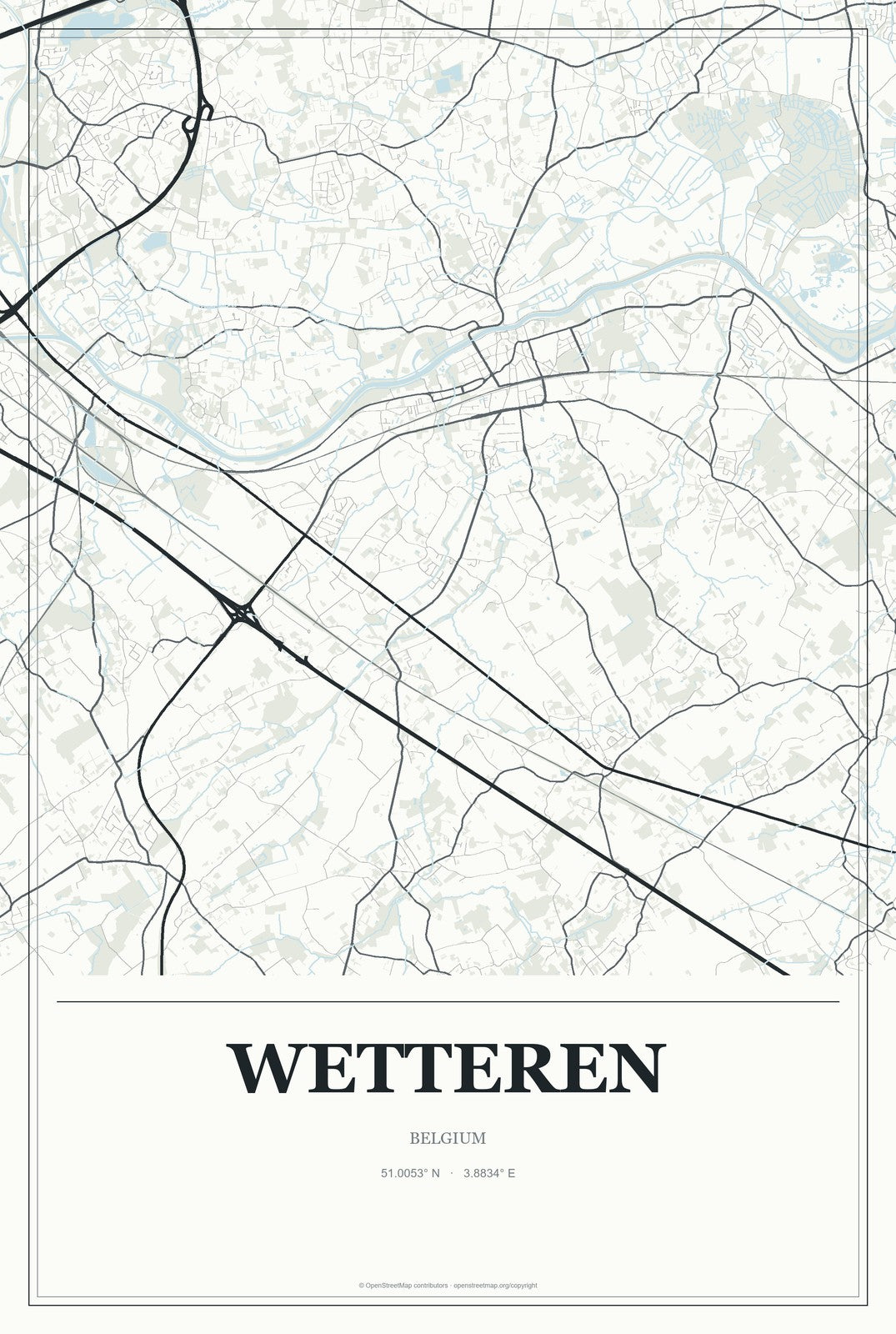 Wetteren, Belgium City Map Aluminum Sign in Gallery Air style