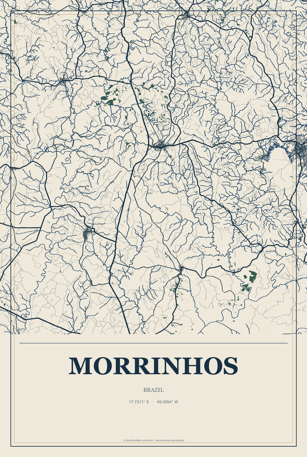 Morrinhos, Goiás, Brazil City Map Aluminum Sign in Coastal Cutout style