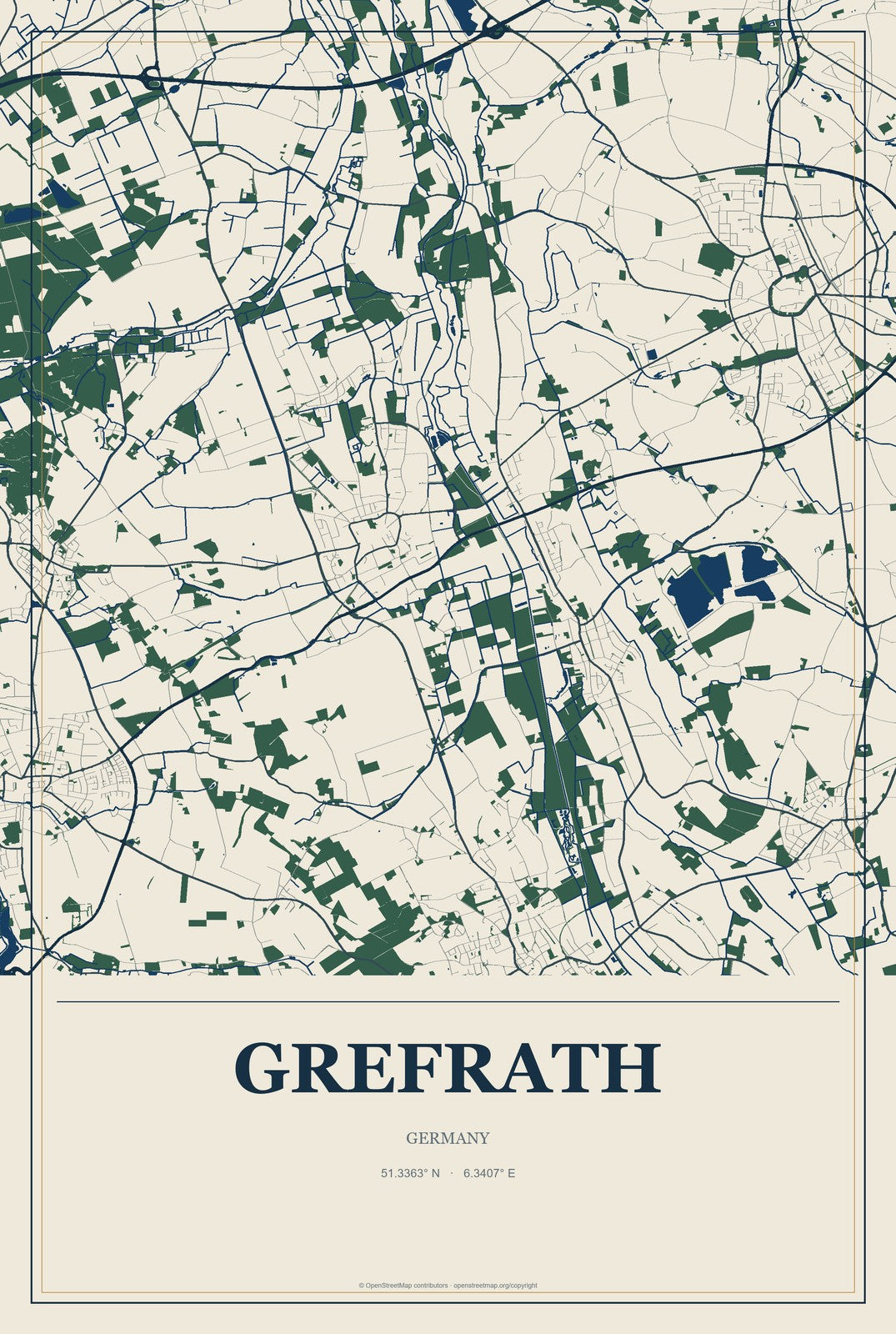 Grefrath, Germany City Map Aluminum Sign in Coastal Cutout style