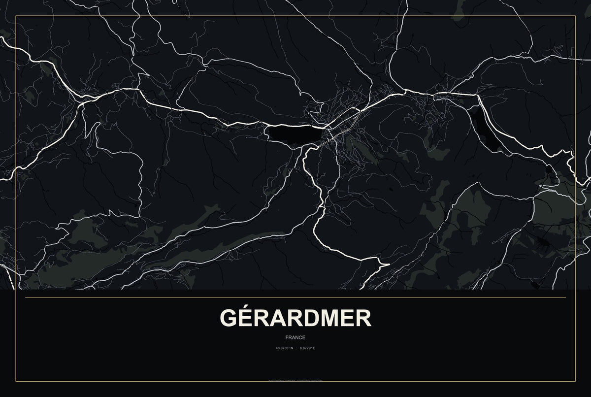 Gérardmer, France City Map Aluminum Sign in Metropolitan Noir style