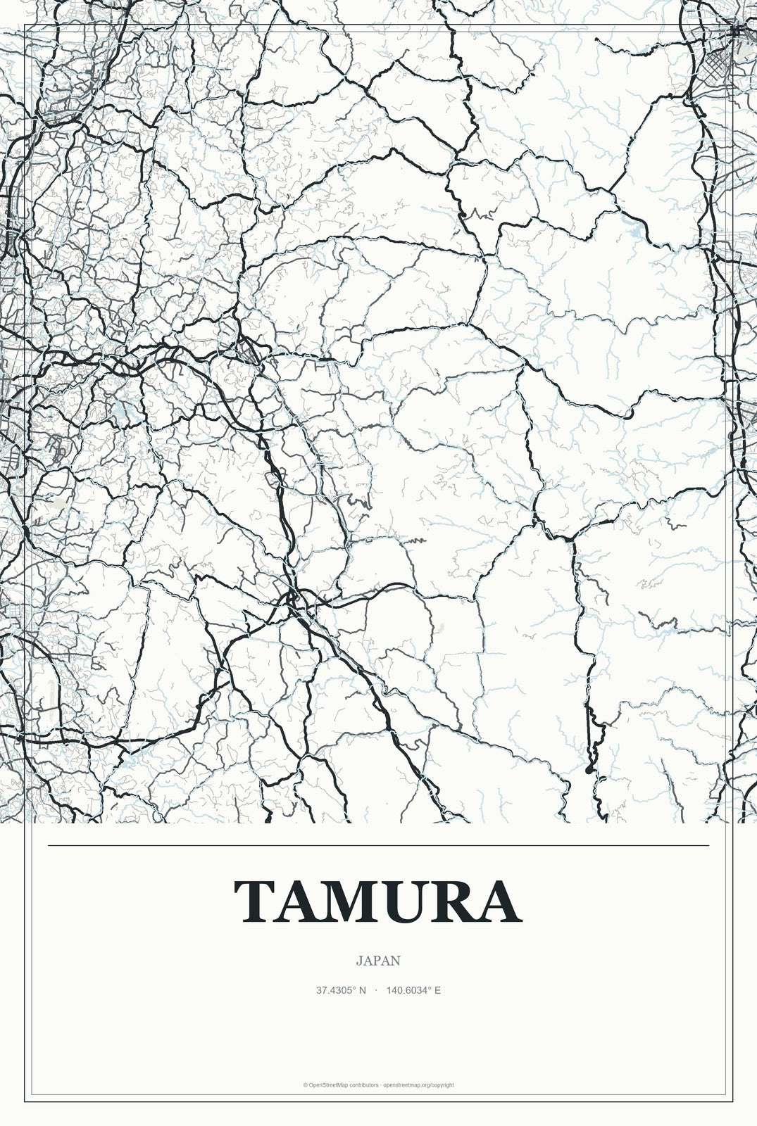 Tamura, Japan City Map Aluminum Sign in Gallery Air style