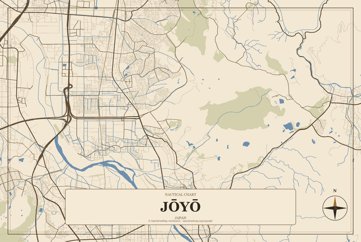 Jōyō, Japan City Map Aluminum Sign in Heritage Nautical style