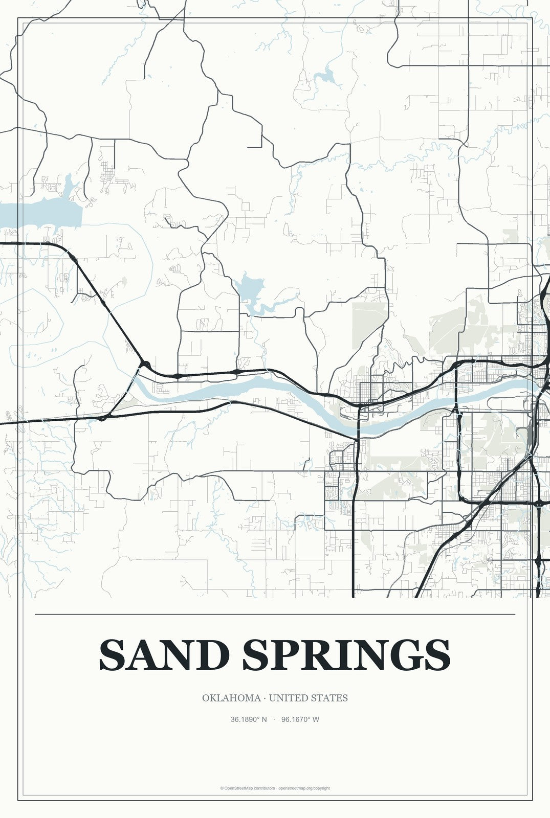 Sand Springs, Oklahoma City Map Aluminum Sign in Gallery Air style