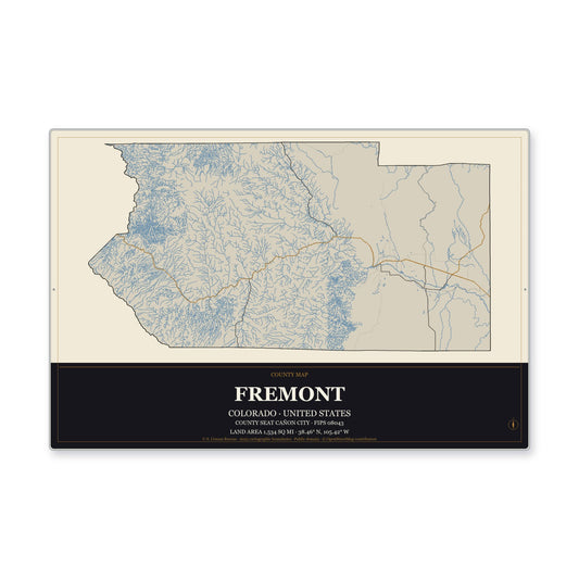 Fremont County, Colorado Map Aluminum Sign in Museum Plaque style