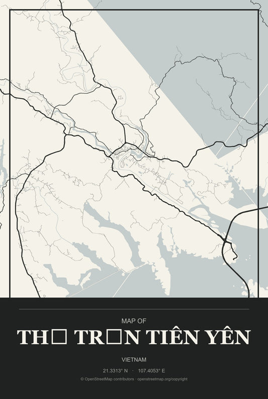 Thị Trấn Tiên Yên, Vietnam City Map Aluminum Sign in Museum Plaque style