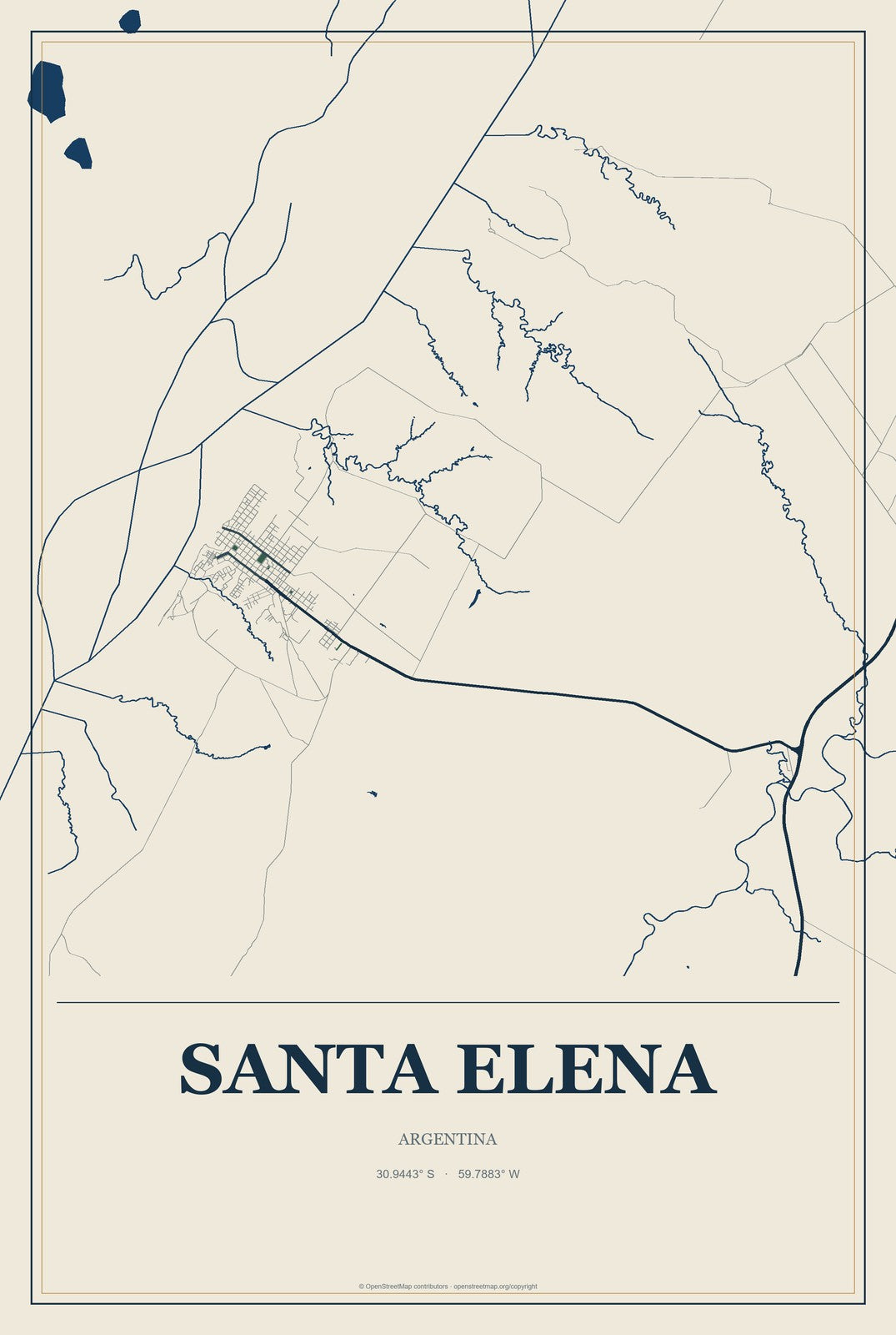 Santa Elena, Argentina City Map Aluminum Sign in Coastal Cutout style
