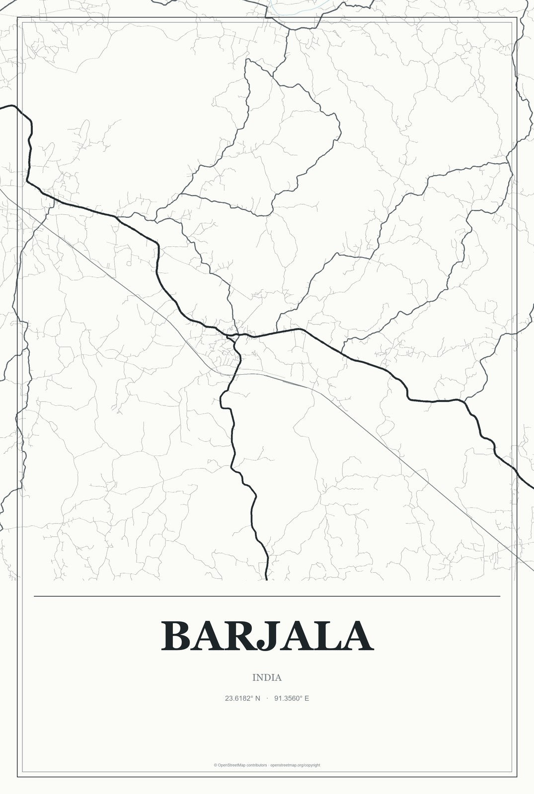 Barjala, India City Map Aluminum Sign in Gallery Air style