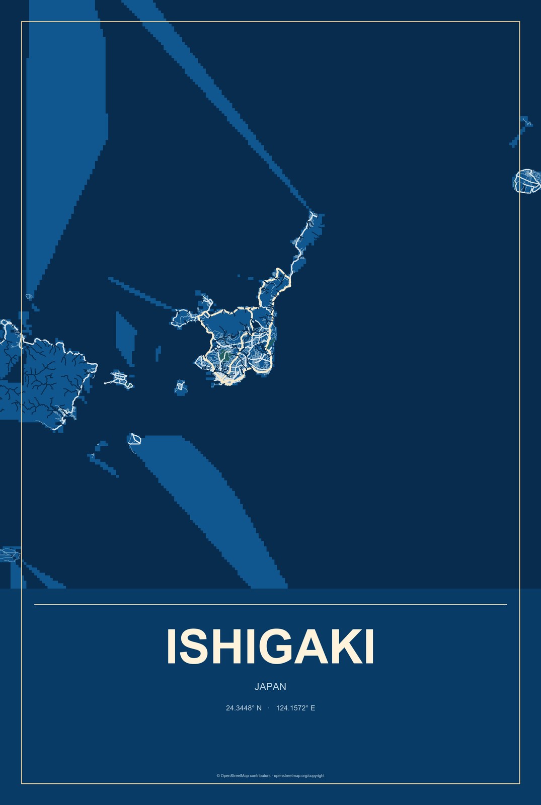 Ishigaki, Japan City Map Aluminum Sign in Harbor Cobalt style