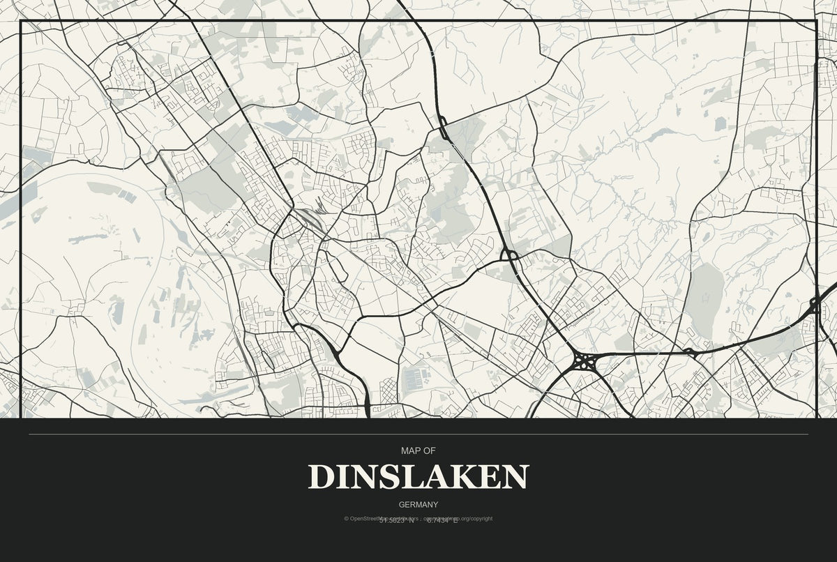 Dinslaken, Germany City Map Aluminum Sign in Museum Plaque style