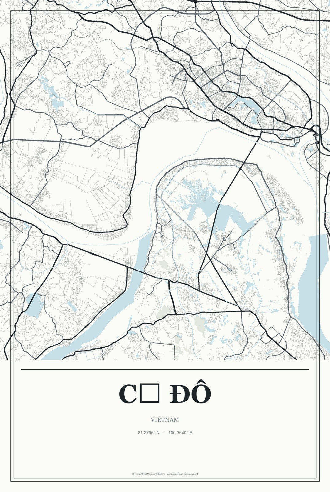 Cổ Đô, Vietnam City Map Aluminum Sign in Gallery Air style