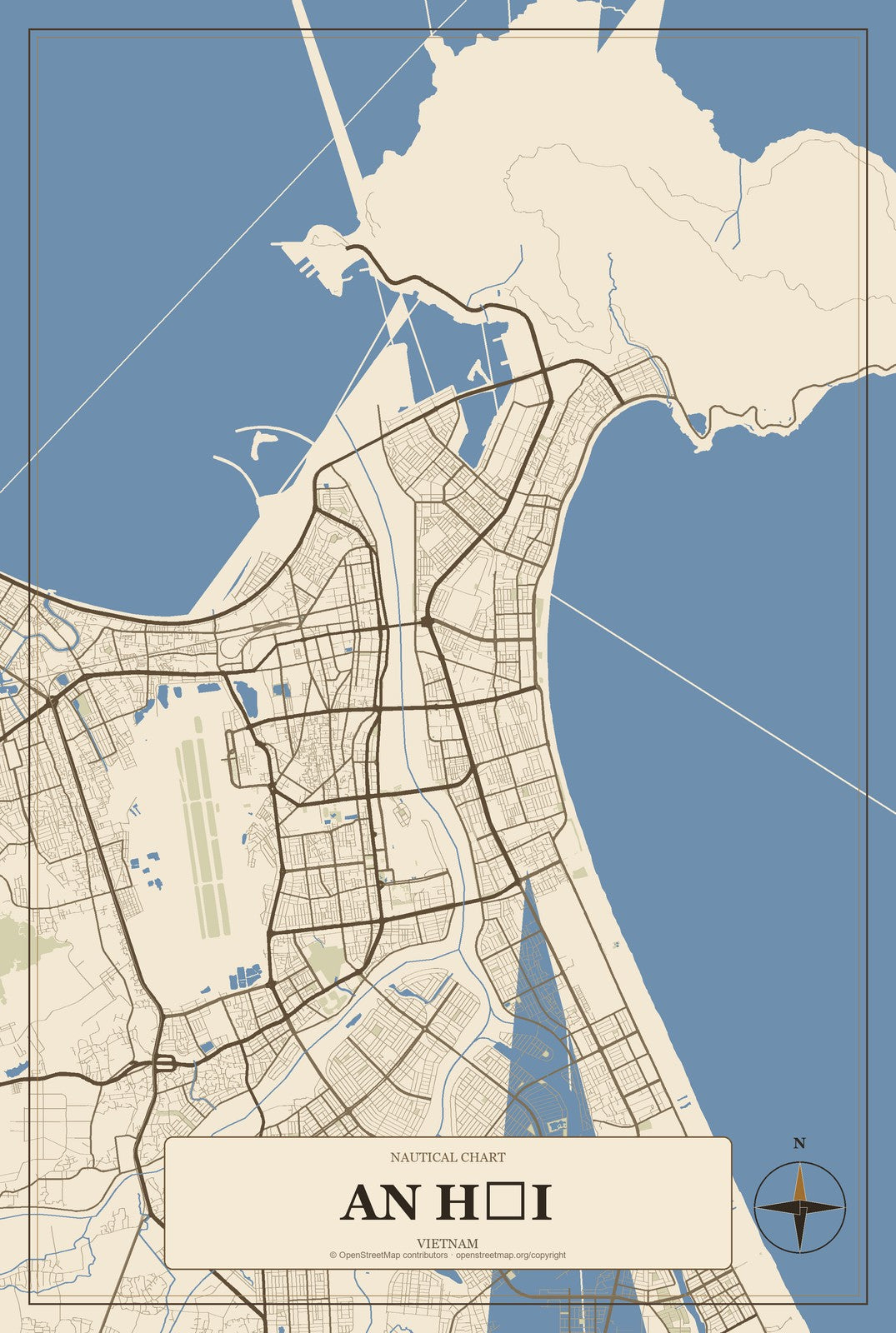 An Hải, Vietnam City Map Aluminum Sign in Heritage Nautical style