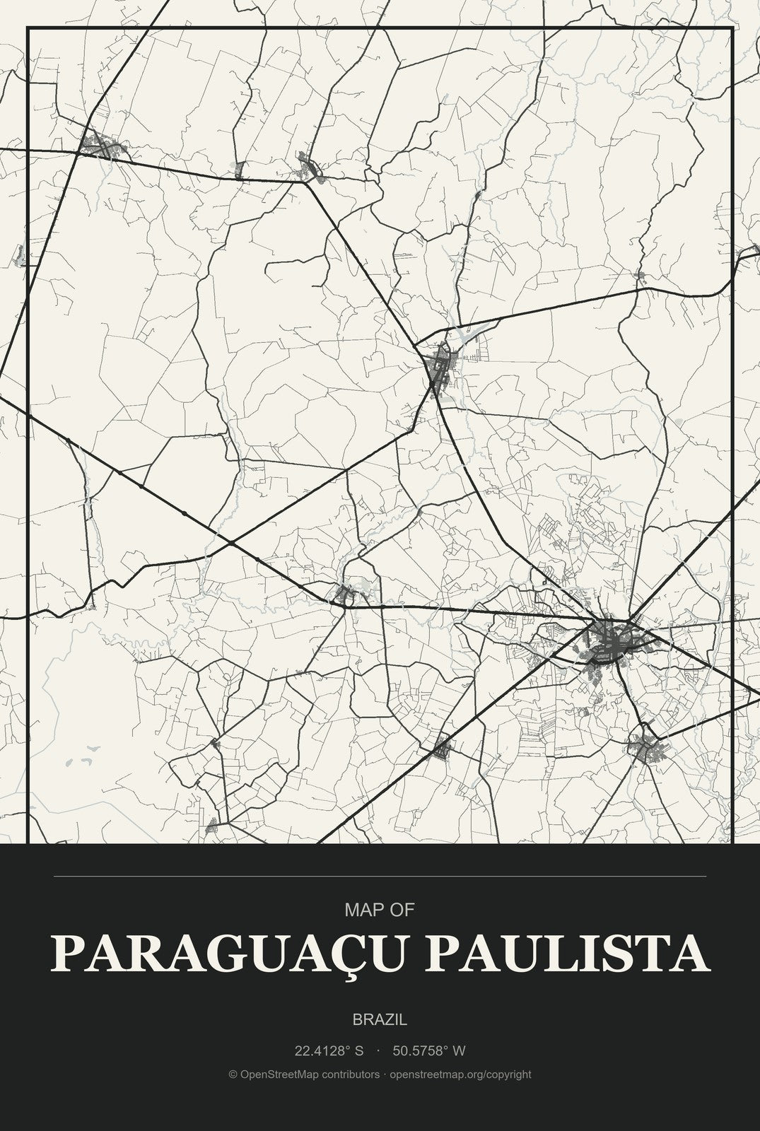 Paraguaçu Paulista, Brazil City Map Aluminum Sign in Museum Plaque style