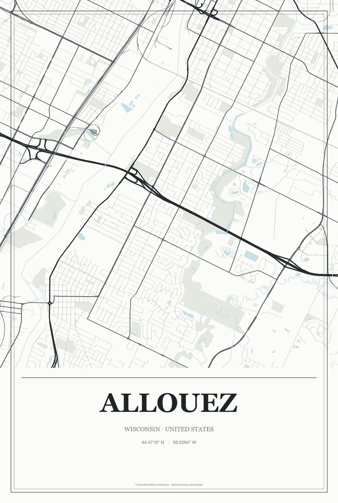 Allouez, Wisconsin City Map Aluminum Sign in Gallery Air style