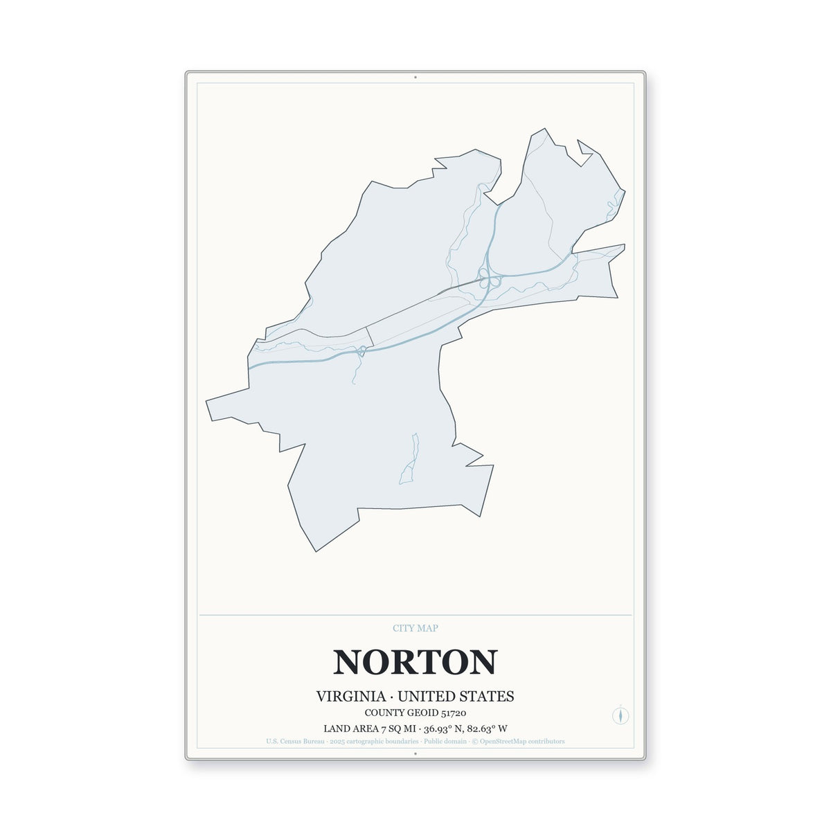 Norton city, Virginia Map Aluminum Sign in Gallery Air style