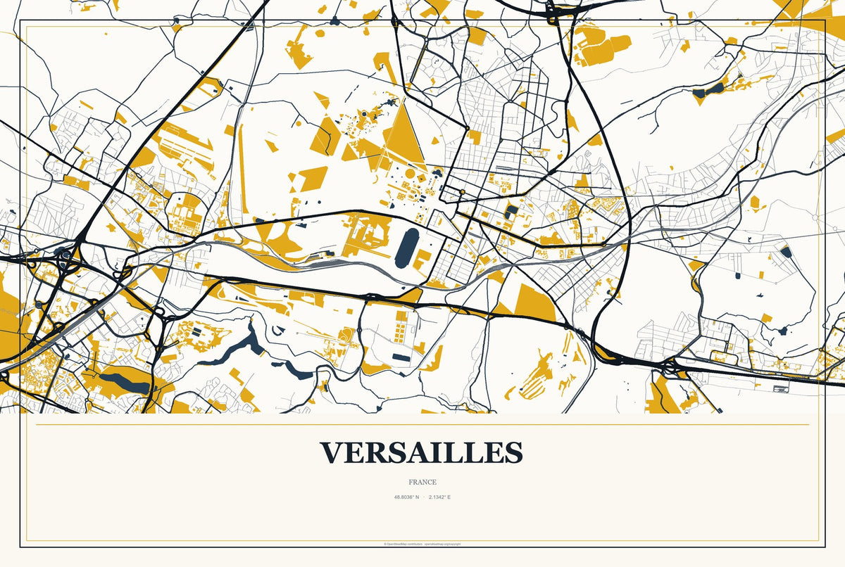 Versailles, France City Map Aluminum Sign in Citrine Modern style
