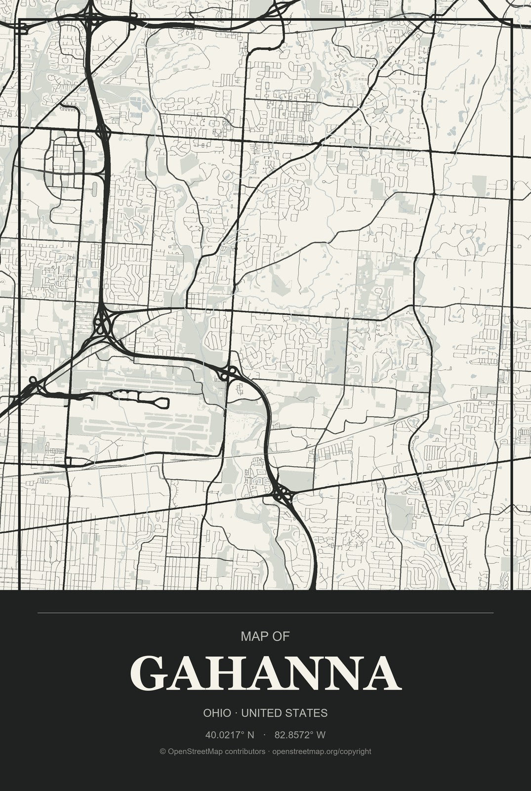 Gahanna, Ohio City Map Aluminum Sign in Museum Plaque style