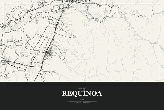 Requínoa, Chile City Map Aluminum Sign in Museum Plaque style