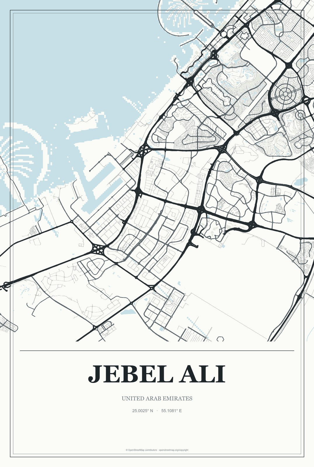 Jebel Ali, United Arab Emirates City Map Aluminum Sign in Gallery Air style