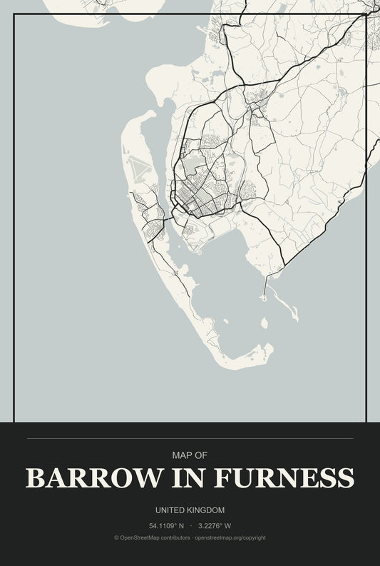 Barrow in Furness, United Kingdom City Map Aluminum Sign in Museum Plaque style
