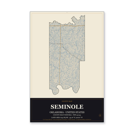Seminole County, Oklahoma Map Aluminum Sign in Museum Plaque style