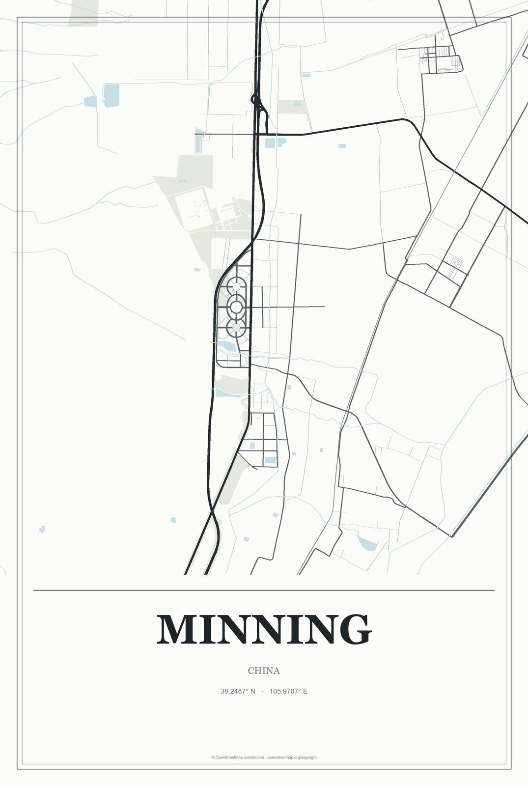 Minning, China City Map Aluminum Sign in Gallery Air style