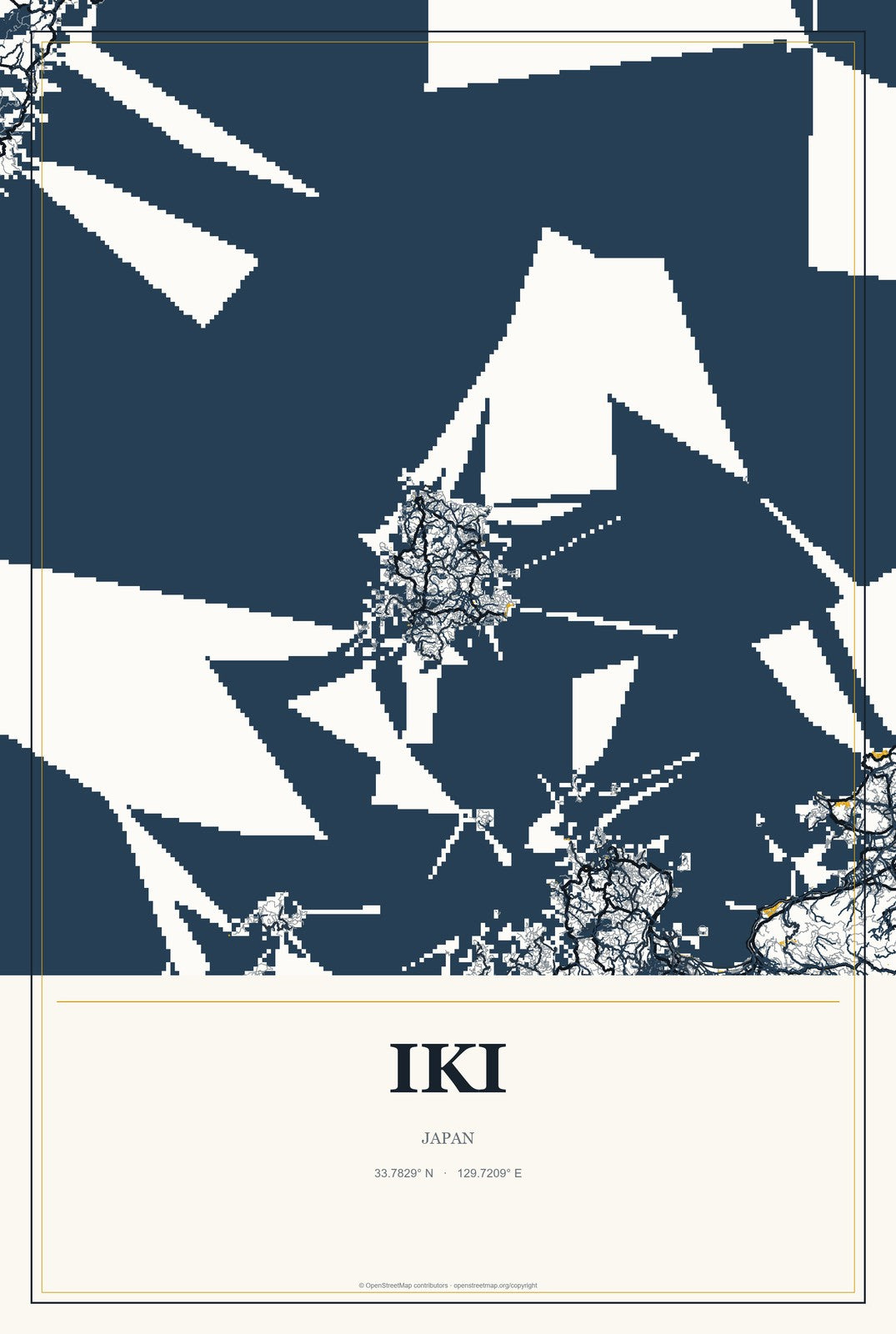 Iki, Japan City Map Aluminum Sign in Citrine Modern style