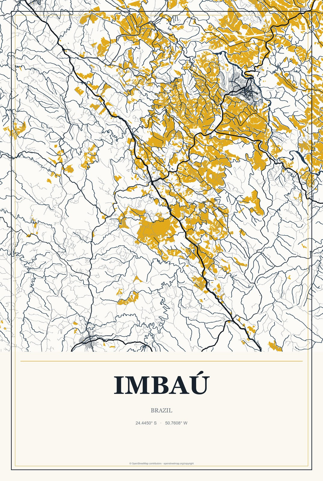 Imbaú, Brazil City Map Aluminum Sign in Citrine Modern style