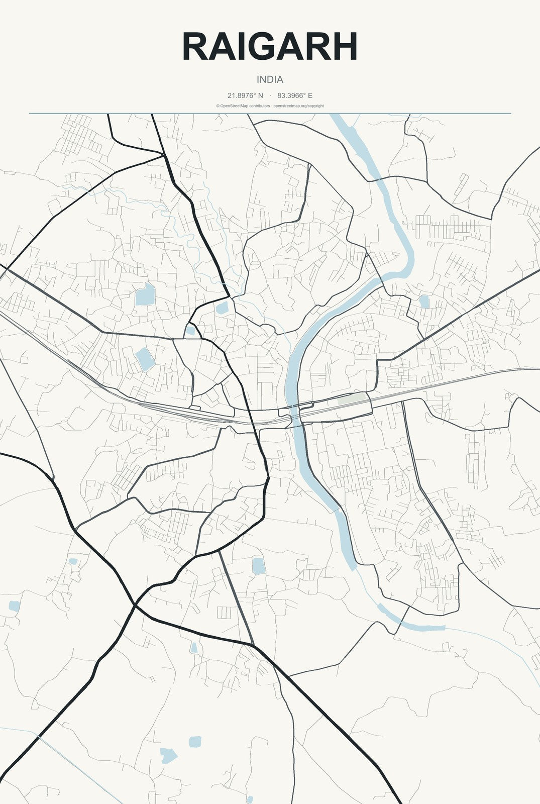 Raigarh, India City Map Aluminum Sign in Headline Atlas style