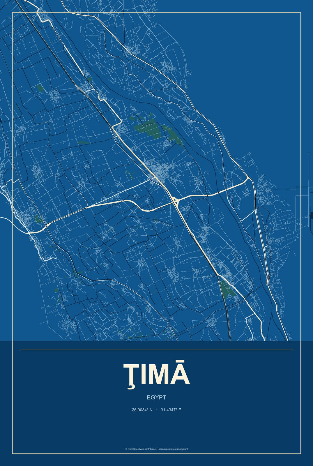 Ţimā, Egypt City Map Aluminum Sign in Harbor Cobalt style
