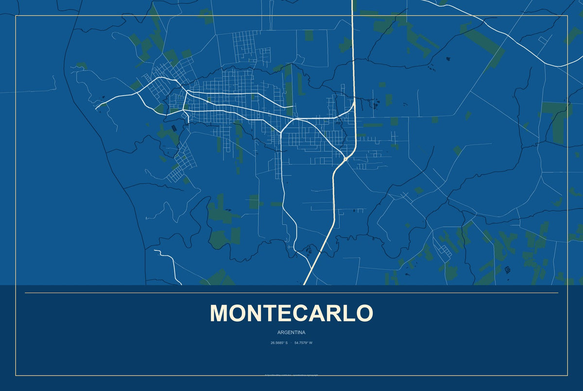 Montecarlo, Argentina City Map Aluminum Sign in Harbor Cobalt style