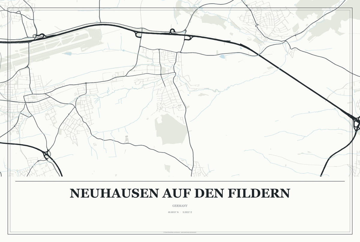 Neuhausen auf den Fildern, Germany City Map Aluminum Sign in Gallery Air style