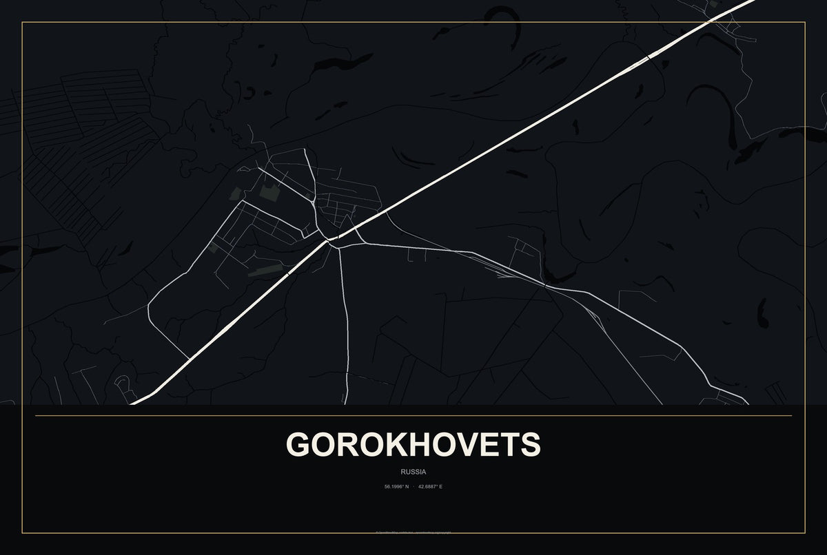 Gorokhovets, Russia City Map Aluminum Sign in Metropolitan Noir style