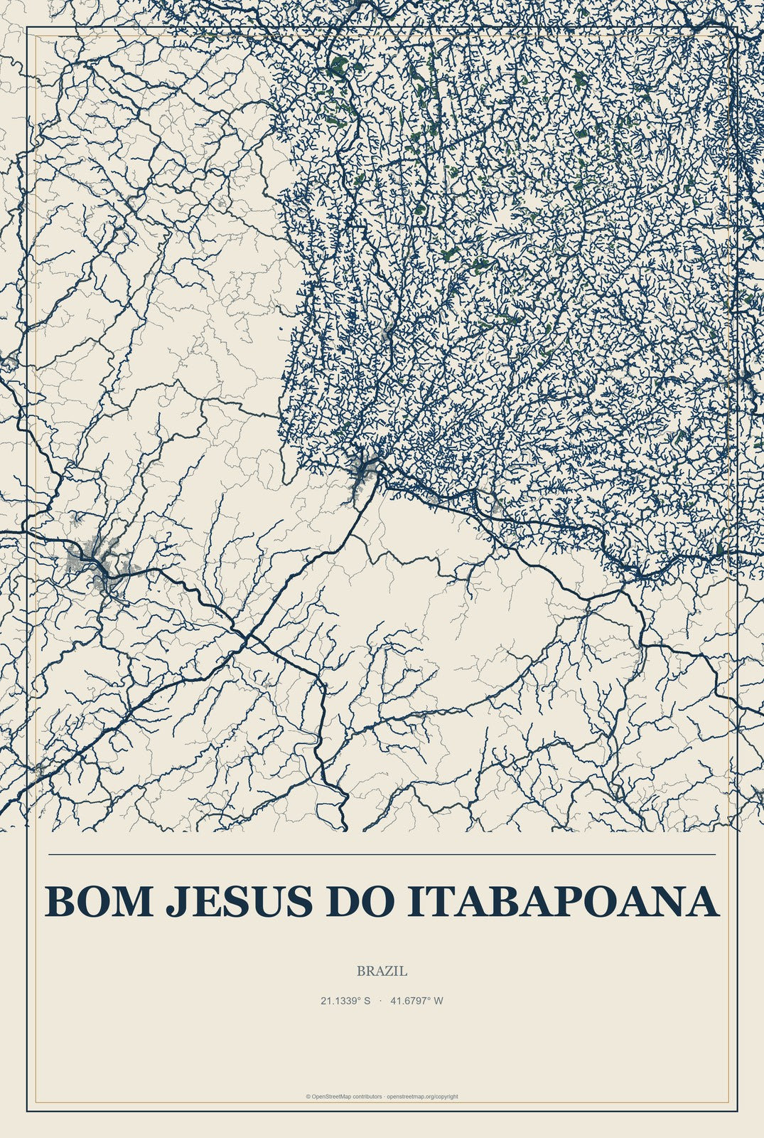 Bom Jesus do Itabapoana, Brazil City Map Aluminum Sign in Coastal Cutout style