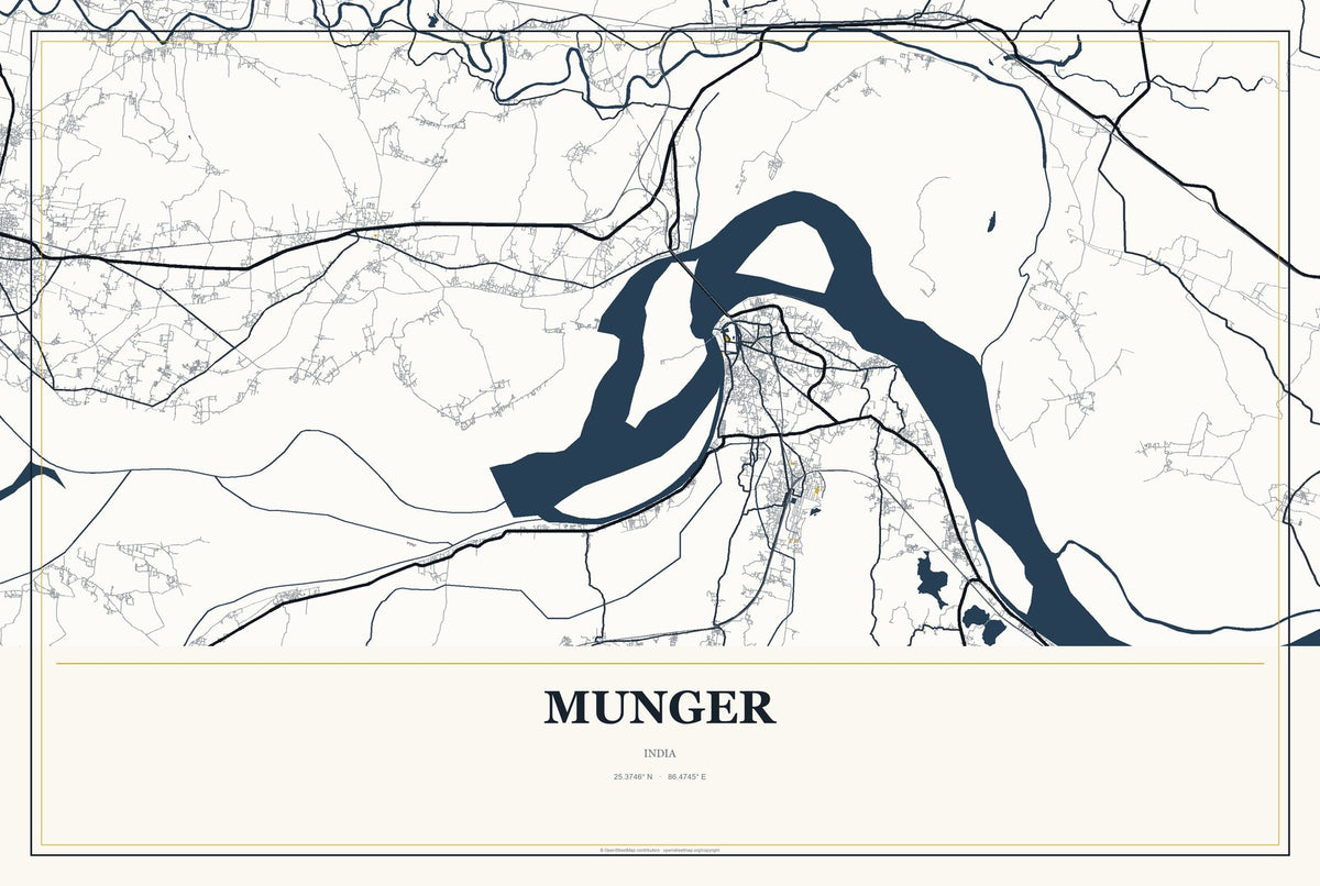 Munger, India City Map Aluminum Sign in Citrine Modern style