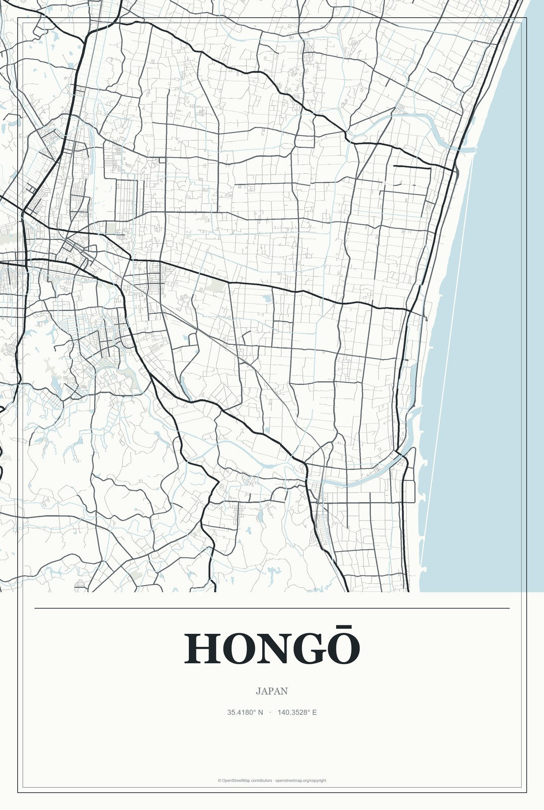 Hongō, Japan City Map Aluminum Sign in Gallery Air style