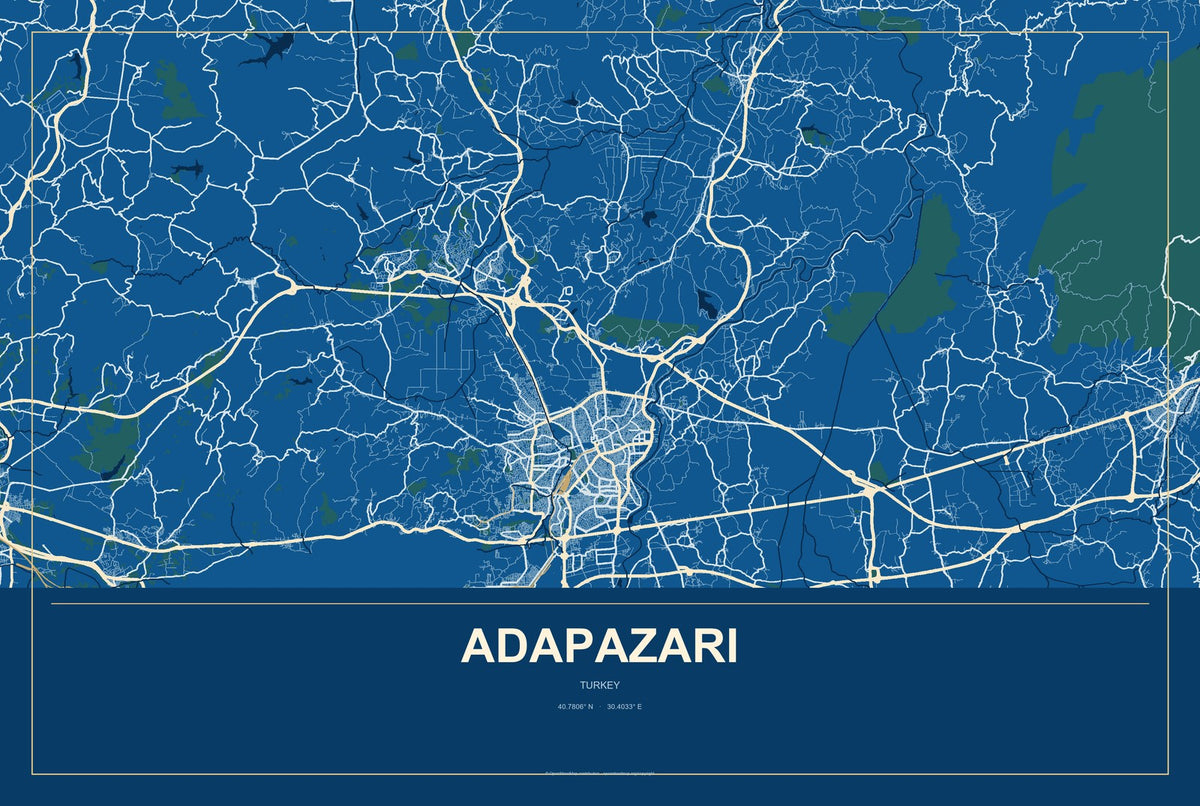 Adapazarı, Turkey City Map Aluminum Sign in Harbor Cobalt style