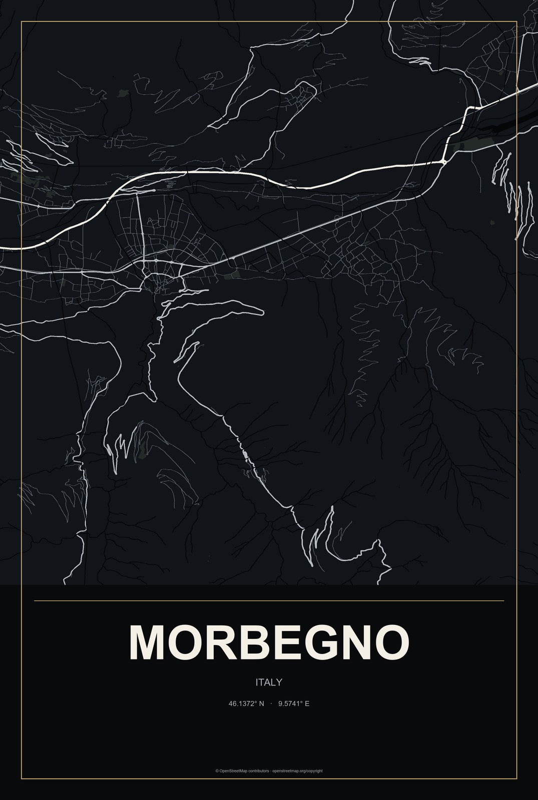 Morbegno, Italy City Map Aluminum Sign in Metropolitan Noir style