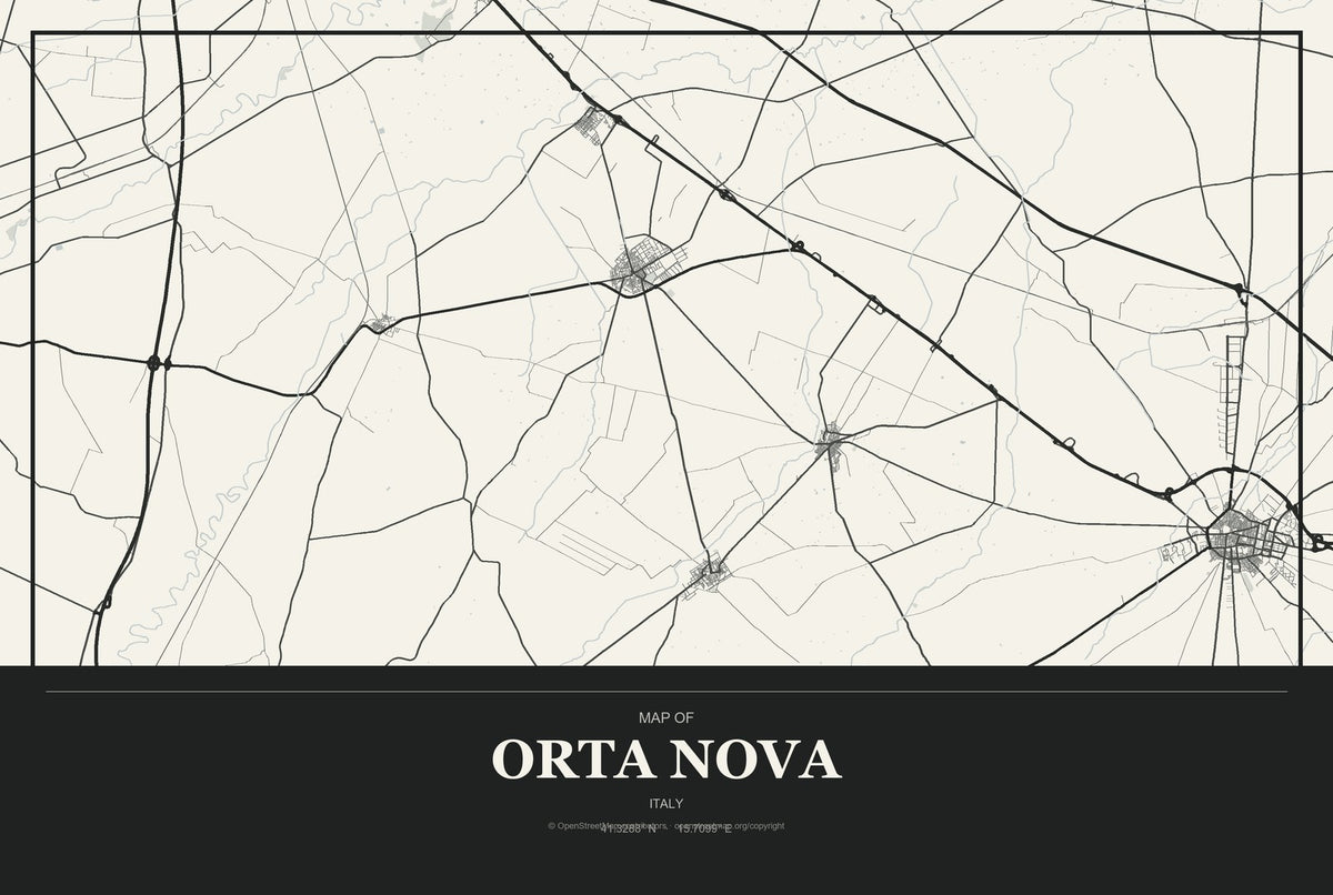 Orta Nova, Italy City Map Aluminum Sign in Museum Plaque style