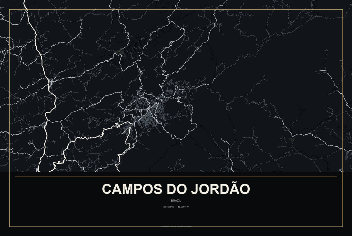 Campos do Jordão, Brazil City Map Aluminum Sign in Metropolitan Noir style