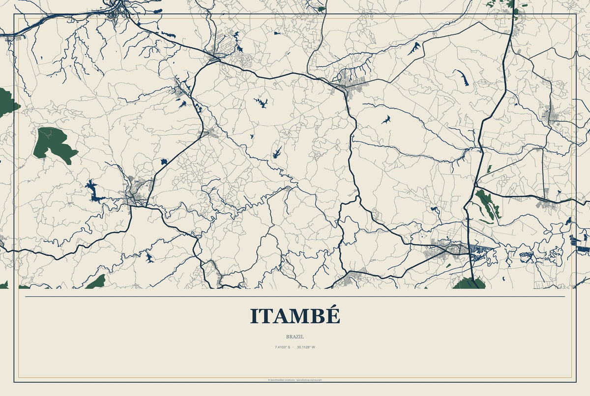 Itambé, Pernambuco, Brazil City Map Aluminum Sign in Coastal Cutout style