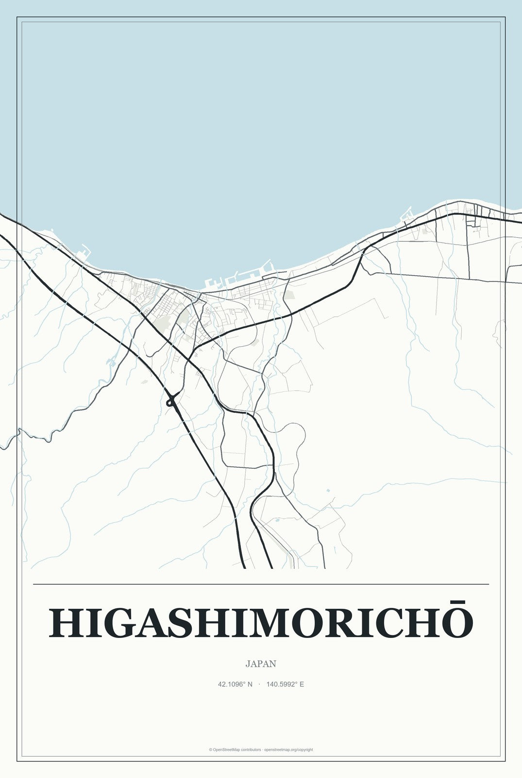 Higashimorichō, Japan City Map Aluminum Sign in Gallery Air style