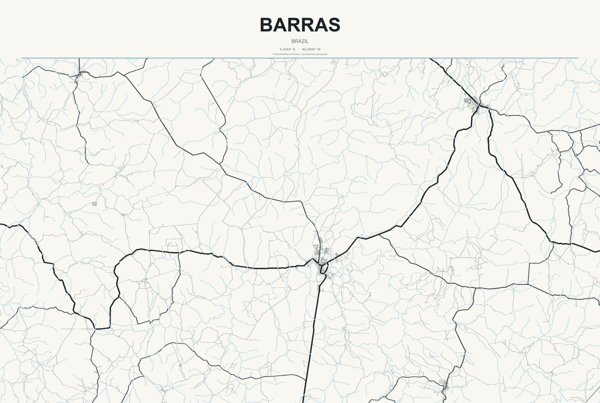 Barras, Brazil City Map Aluminum Sign in Headline Atlas style