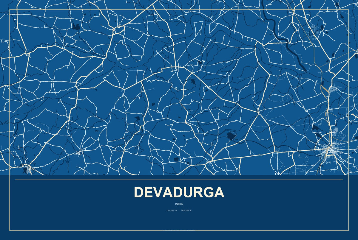Devadurga, India City Map Aluminum Sign in Harbor Cobalt style